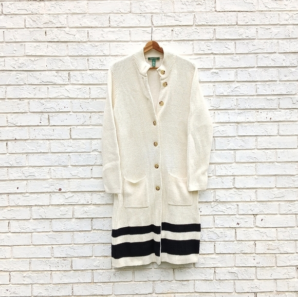 Lauren Ralph Lauren Long Chunky Stripe Cardigan - Picture 2 of 6